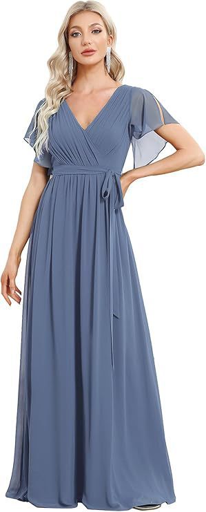 Rarity, Beautiful Chiffon Wrap Bodice Bridesmaid Dress in Multiple Colors and Sizes