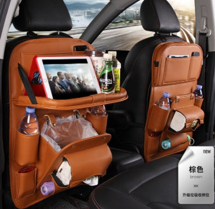 Faux Leather Car Storage Bag Multifunction Seat Back Tray Hanging Bag Waterproof Car Organizer Automotive Interior Accessories