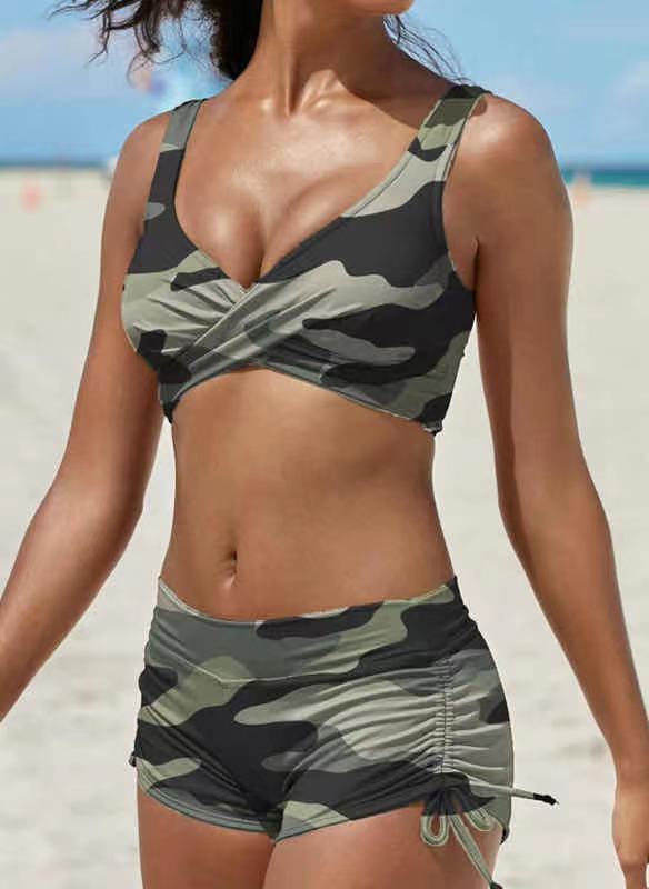 Allure, Sexy Modest 2 Piece Tankini Sport Top, Side Ruching Boy Shorts Bottoms