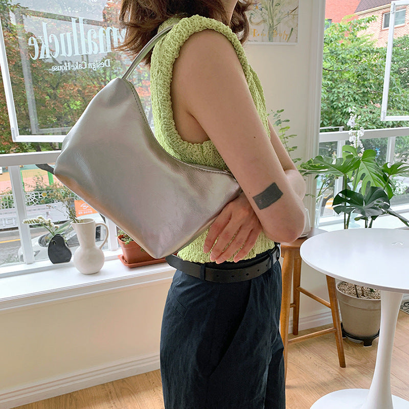 Minimalist Silver Shoulder HandBag