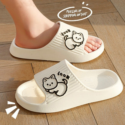 Cute Cat, Women Slippers, Thick Platform Non-Slip Slides for Indoor and Outdoor