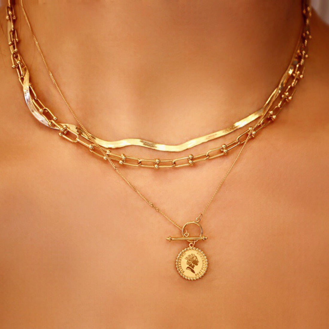 18k Gold Retro Round  Brand Pure Jewelry Necklace