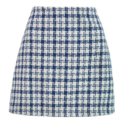 Xiaoxiangfeng, Woolen High-waisted Skirt, Retro Well Grid A-line Skirt for Women