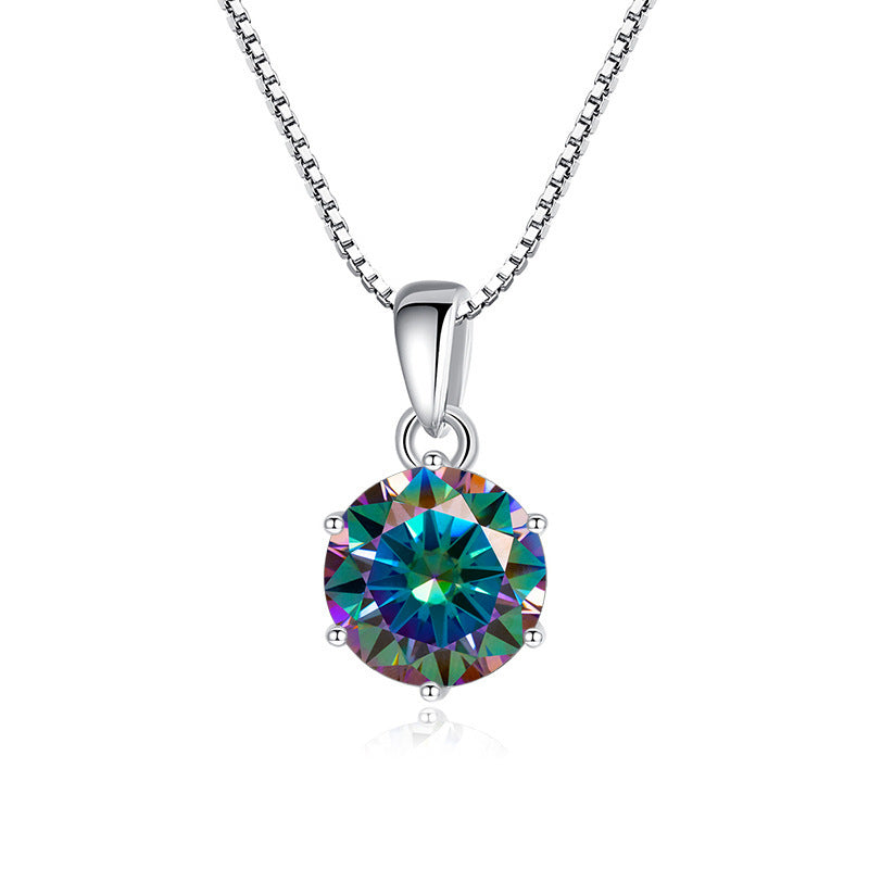 925 Silver Inlaid Round Moissanite Necklace