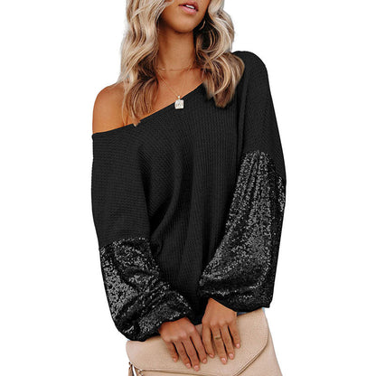 Starr, Sequined Low Back Knitted Long Sleeve Sweater