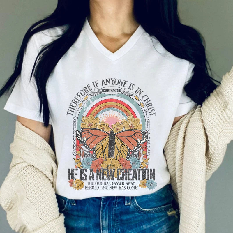 Therefore if Anyone Is in Christ Print T Shirt Women Christianity Religion