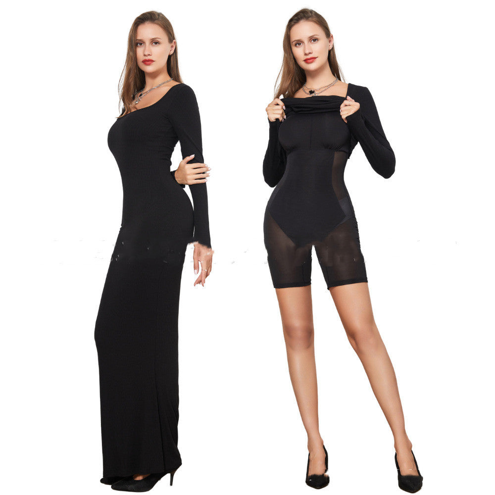 Two-In-One, Double-Layer Built in Shapewear, Long Sleeve Figure Loving Dress for Women