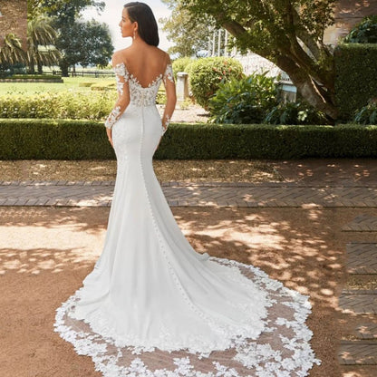 Forever, Long Sleeve Backless Lace Fishtail Wedding Dress