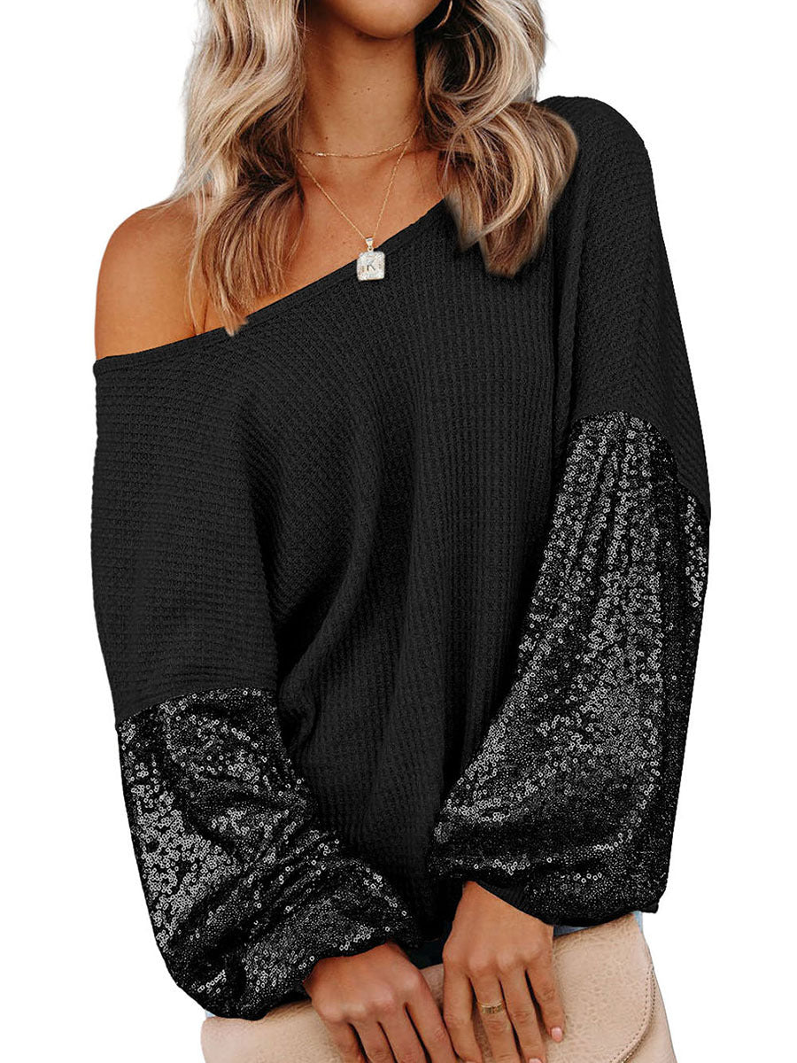 Starr, Sequined Low Back Knitted Long Sleeve Sweater