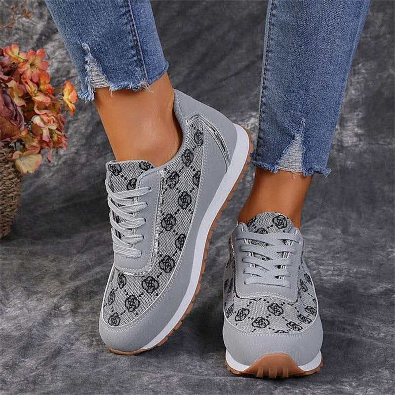 Fashion Designs, Casual Lightweight Printed Lace-up Sneakers, Breathable Fashion Walking Shoes for Women