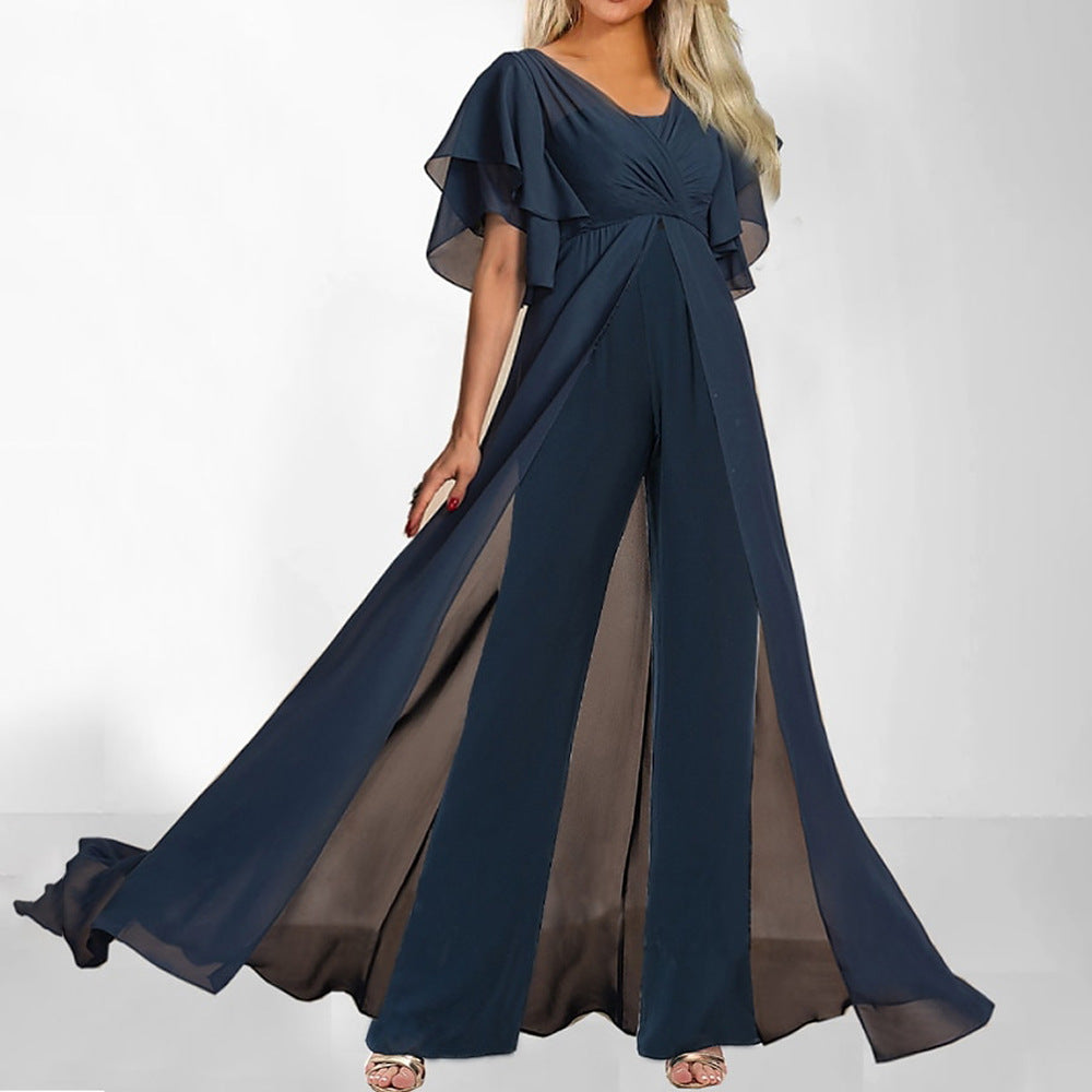 Vision, Short Sleeve High Waist Formal Jumpsuit For Women