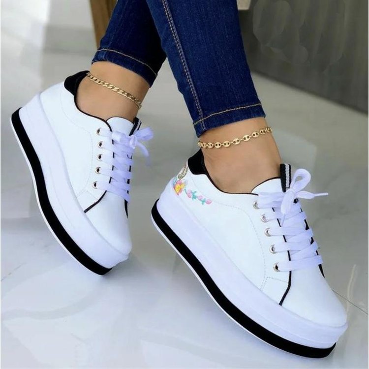 Cutesie, Floral Embroidered   Platform Sneakers For Women