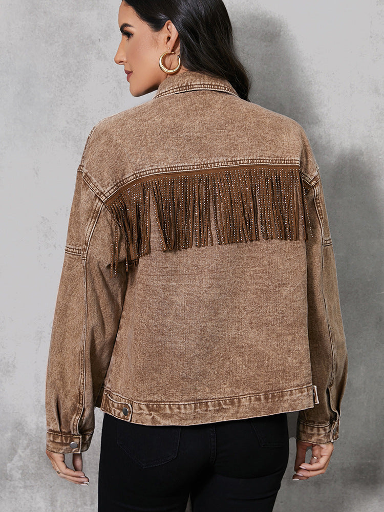 Tassel Lapel Western Denim Jacket  For Women