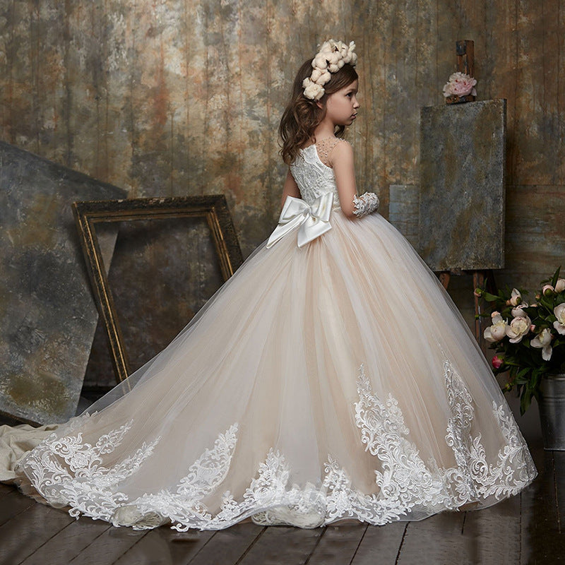 Lotus, Girls Wedding Tulle Tutu Gown, Flower Girl Evening Dress