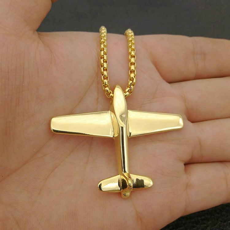 Jewelry Titanium Steel Gold Plated Airplane Shape Pendant Necklace