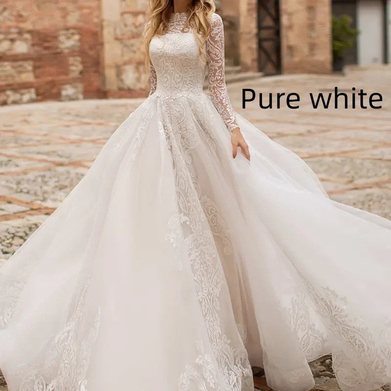 Traditional Bride, Beautiful Long Sleeve Classic Lace Bodice  Wedding Dress