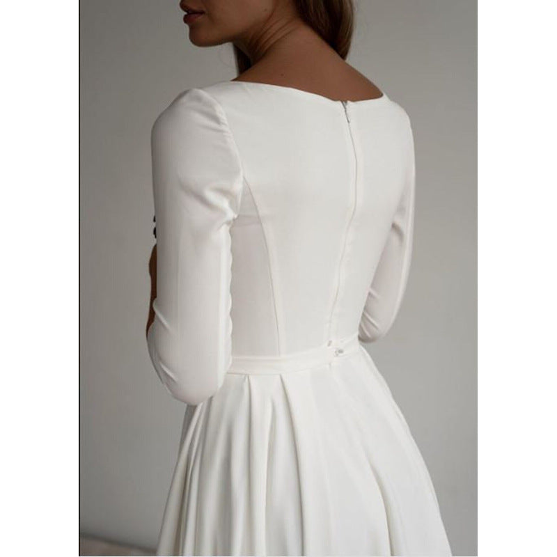 The Minimalist, Lovely Long Three Quarter Sleeve Wedding / Evening Dress with Pockets