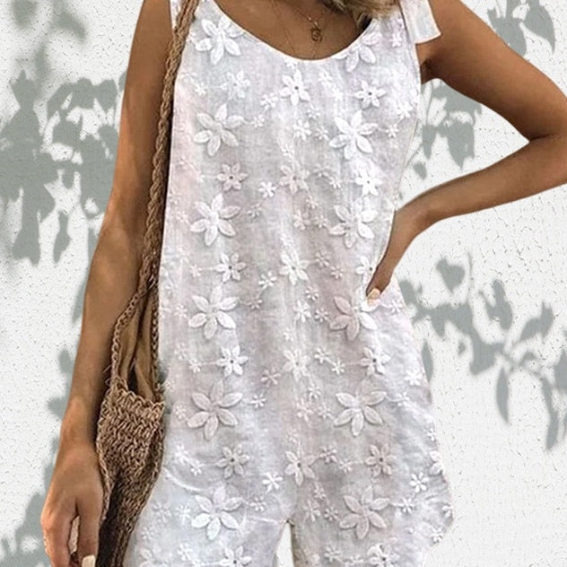 Casual And Sweet Lace Bow Shoulder Strap Jumpsuit Romper