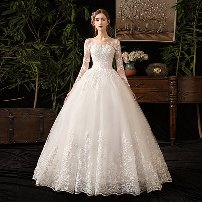 Primary,  Long Sleeve French Style Lace Bridal Gown