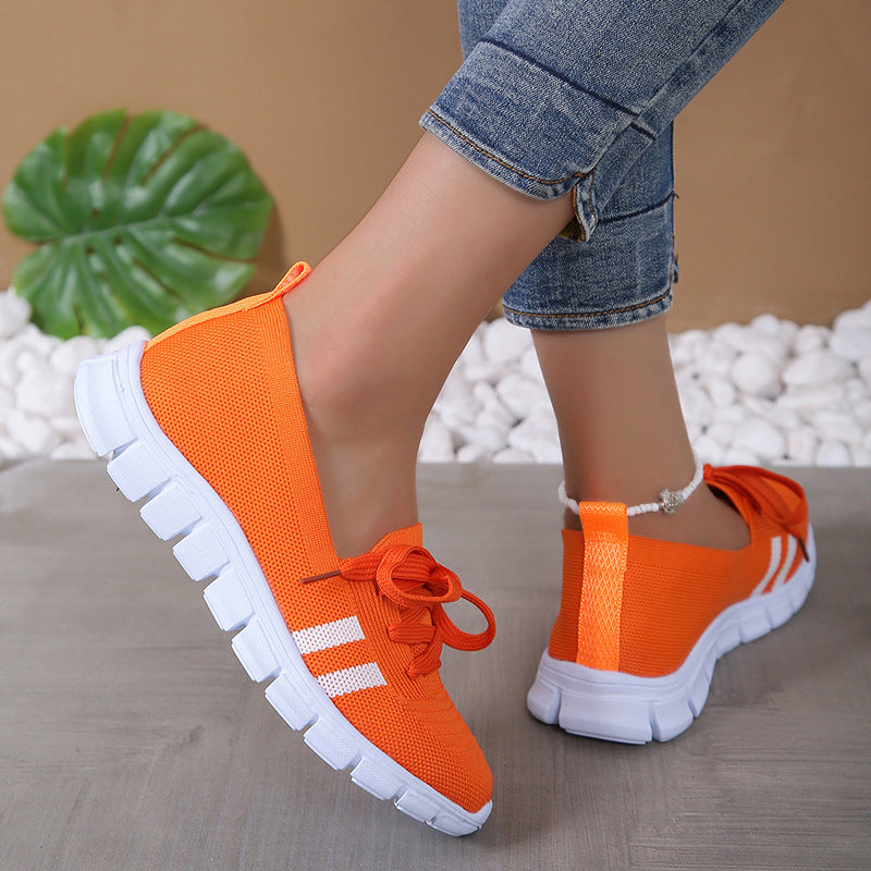 Jersey, Preppy Casual Lace-up Mesh Walking Sneakers For Women