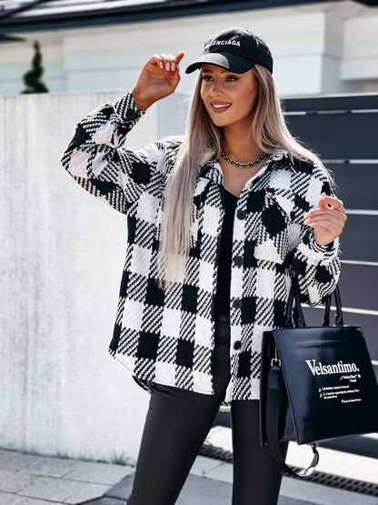 Explosive Net, Autumn And Winter Long-sleeved Houndstooth Printed Woolen Women&