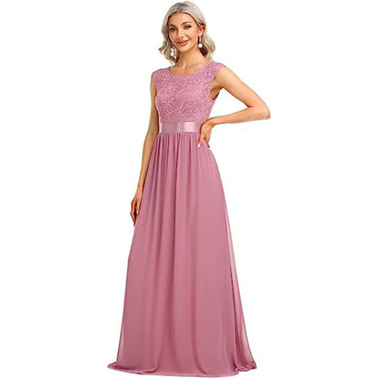 Palisade, Fashionable Traditional Round Neck Lace Bodice Bridesmaid Formal Gown (Plus Sizes)