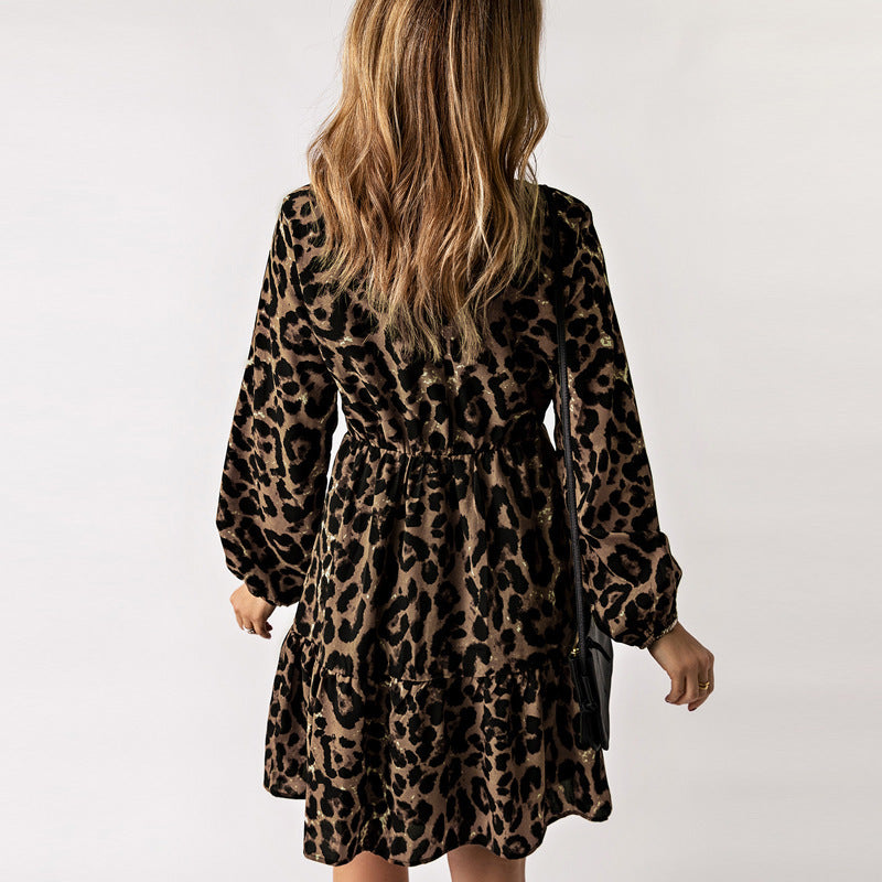 Taki, Leopard Print Long Sleeve Dress Women