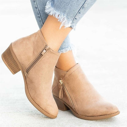 Go West, Suede Style Ankle Boots For Women, Low Heel with Side Zipper